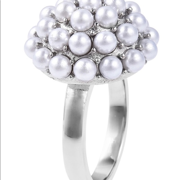 Simulated Pearl Ring in Stainless Steel - Picture 3 of 6